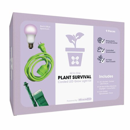 MIRACLE LED 1-Socket Plant Survival Grow Light Kit- Red & Blue Spec. 14W Replace 150W Grow Bulbs, 4PK 801978